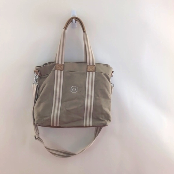 Pottery Barn Classic Diaper Bag Tote Canvas Leather Embroidered “O” Monogram - Picture 7 of 12